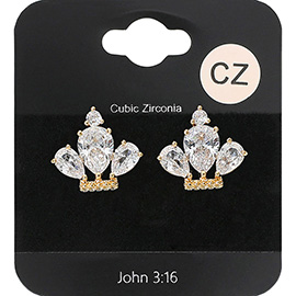 Teardrop CZ Stone Cluster Crown Evening Stud Earrings