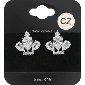 Teardrop CZ Stone Cluster Crown Evening Stud Earrings