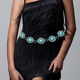 Boho Vintage Western Turquoise Stone Pointed Concho Chain Belt