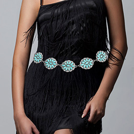 Boho Vintage Western Turquoise Stone Pointed Concho Chain Belt