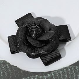 Faux Leather Flower Bow Pin Brooch / Hair Clip