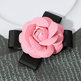 Faux Leather Flower Bow Pin Brooch / Hair Clip