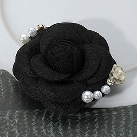Enamel Flower Pearl Embellished Fabric Flower Pin Brooch / Hair Clip