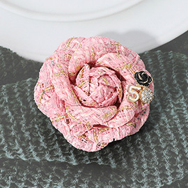 Enamel Flower Number Five Pointed Tweed Flower Pin Brooch / Hair Clip