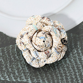 Enamel Flower Number Five Pointed Tweed Flower Pin Brooch / Hair Clip