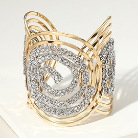 Stone Paved Abstract Spiral Wide Cuff Bracelet