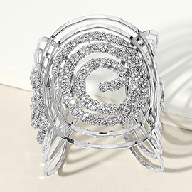 Stone Paved Abstract Spiral Wide Cuff Bracelet