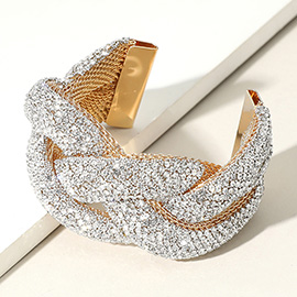 Stone Paved Braided Cuff Bracelet