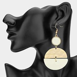 Geometric Hammered Metal Wooden Disc Dangle Earrings