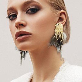 Oversized Bird Motif Feather Earrings