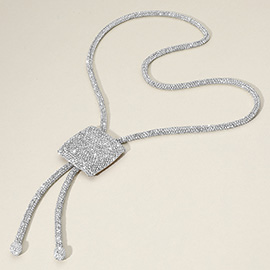 Bling Studded Square Pendant Pointed Bolo Tie Necklace
