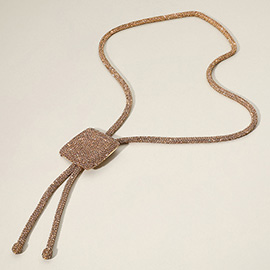 Bling Studded Square Pendant Pointed Bolo Tie Necklace