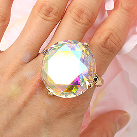 Oversized Diamond Cut Round Glass Stone Stretch Ring
