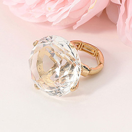 Oversized Diamond Cut Round Glass Stone Stretch Ring