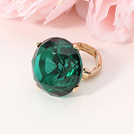 Oversized Diamond Cut Round Glass Stone Stretch Ring