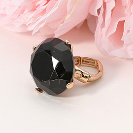 Oversized Diamond Cut Round Glass Stone Stretch Ring