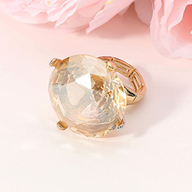 Oversized Diamond Cut Round Glass Stone Stretch Ring