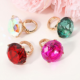 Oversized Diamond Cut Round Glass Stone Stretch Ring