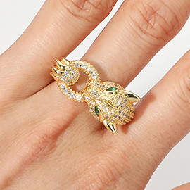 CZ Paved Leopard Adjustable Ring