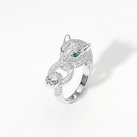 CZ Paved Leopard Adjustable Ring
