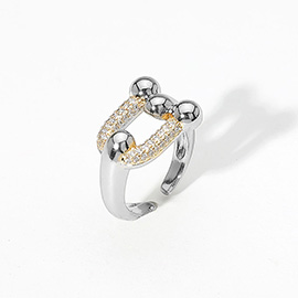 CZ Stone Paved Hardware Pointed Adjustable Ring