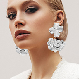Oversized Metal Flower Link Earrings
