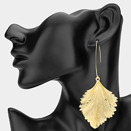 Oversized Metal Leaf Dangle Drop Earrings