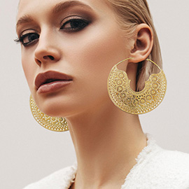 Oversized Metal Filigree Hoop Earrings