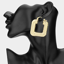 Textured Metal Square Pin Catch Hoop Earrings