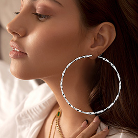 Twisted Metal Pin Catch Hoop Earrings
