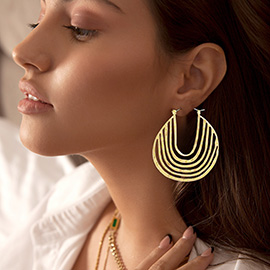 Geometric Hammered Metal Pin Catch Earrings
