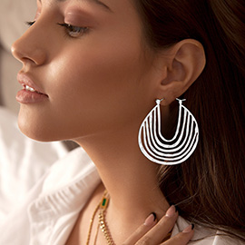 Geometric Hammered Metal Pin Catch Earrings