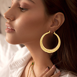 Textured Metal Pin Catch Hoop Earrings