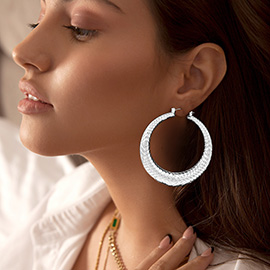 Textured Metal Pin Catch Hoop Earrings