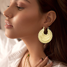 Bold Bohemian Metal Pin Catch Hoop Earrings