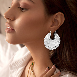 Bold Bohemian Metal Pin Catch Hoop Earrings