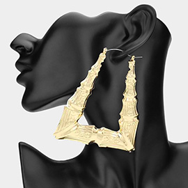 Geometric Textured Metal Pin Catch Hoop Earrings