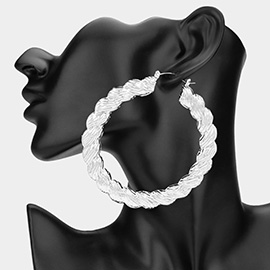 Oversized Chunky Textured Metal Pin Catch Hoop Earrings
