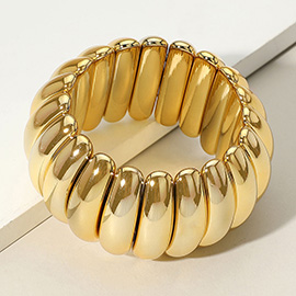 Wide Metal Ribbed Stretch Bracelet