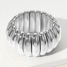 Wide Metal Ribbed Stretch Bracelet