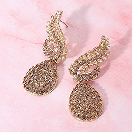 Rhinestone Embellished Teardrop Dangle Evening Earrings