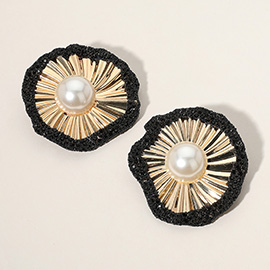 Pearl Pointed Stone Paved Rim Flower Earrings
