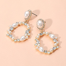 Pearl Embellished Oval Ring Dangle Earrings