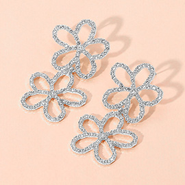 Stone Paved Open Flower Link Earrings