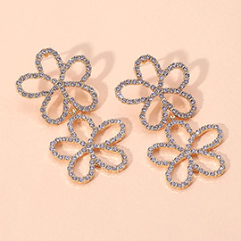 Stone Paved Open Flower Link Earrings