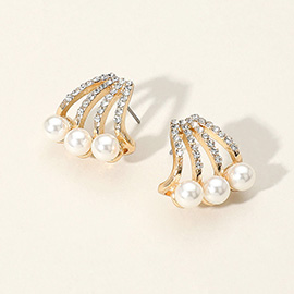 Stone Paved Triple Pearl Earrings