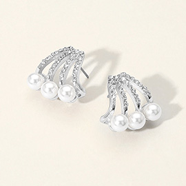 Stone Paved Triple Pearl Earrings