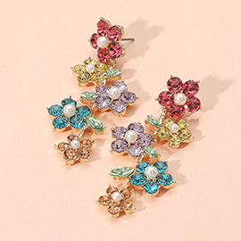 Stone Pearl Embellished Flower Branch Drop Earrings