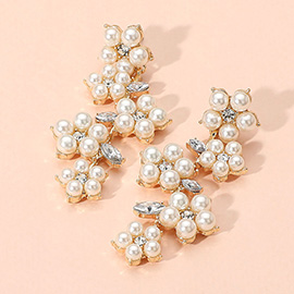 Pearl Embellished Flower Branch Drop Earrings