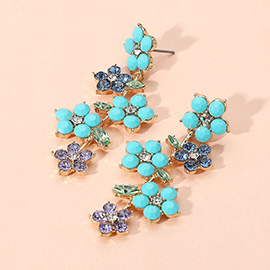 Stone Embellished Flower Branch Drop Earrings